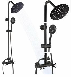SUBEIXI Matte Black Wall Mount Dual Shower Set Round Rain Head & Handheld
