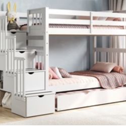Bunk Bed  Twin over Twin- Like New with 3rd Bed Drawer & Mattresses included 