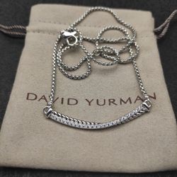 David Yurman Bar Necklace Sterling Silver With Diamond