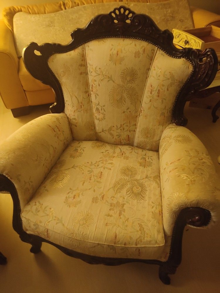 Two Piece Victorian Living Room Set And Marble And Wooden Table