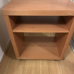 Red Oak Finish 2 Shelve Wood Cabinet With Wheels - Very Sturdy