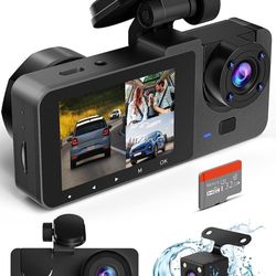 3 Channel Dash Cam Front and Rear Inside,4K Full UHD Dash Camera for Cars with Free 32GB SD Card,Built-in Super Night Vision,170°Wide Angle,2.0'' IPS 