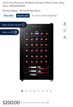 Arctic King Premium 34-Bottle Standard Wine Cooler, Glass Door, AWCA034ADB