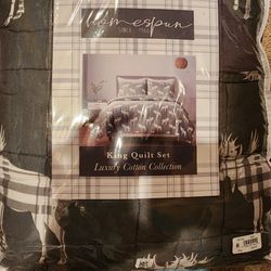 New From Macys King Moose Quilt Set Comforter Grey  Shams