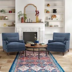 Set Of 2 LUE BONA 33.1-in W Modern Dark Blue Accent Armchair
