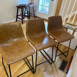 Set Of 3 Dorel Home Brown Leather Bar Stools 