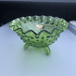 Vintage Heritage handmade LE Smith Glass Hobnail bowl/ Vase, 3 toed