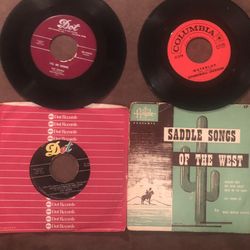 4 Country Music Vinyl 45 Records-Stonewall Jackson-Pat Boone-Saddle Songs-GC