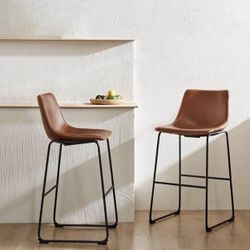 New Set of 2, Modern 26 " High Barstools with Back and Metal Legs 