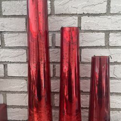 Set/3. Red Glass Tea Light Candle Holders 