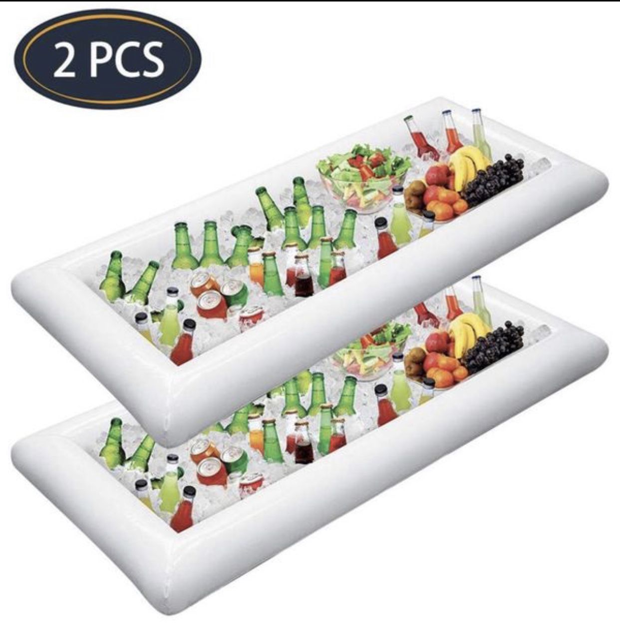 2 PCS Inflatable Serving Bars Ice Buffet Salad Serving Trays Food Drink Holder Cooler Containers Indoor Outdoor BBQ Picnic Pool Party Supplies Luau C