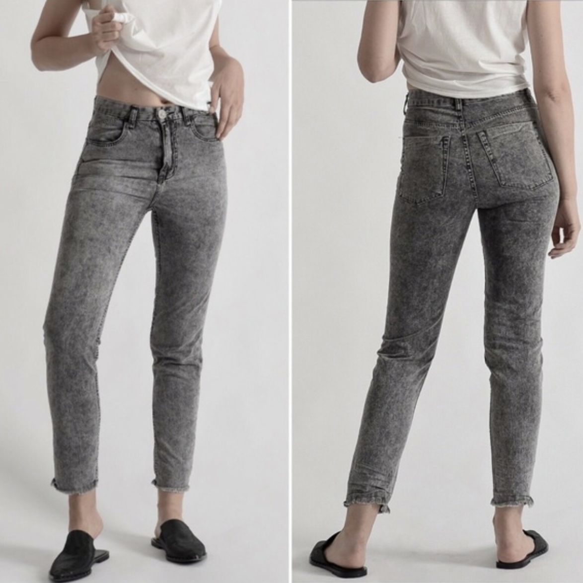 ONE TEASPOON Light Grey Acid Wash High Rise Raw Hem Society Legend Mom Jeans
