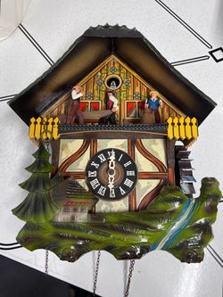 E. Schmeckenbecher Vintage Cuckoo Clock Black Forest Sawmill - W. Germany