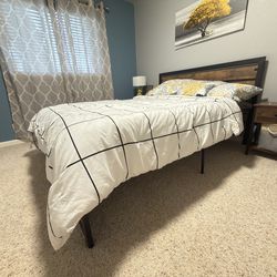 Bed frame with two night stands