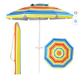 Costway 7.2’ Portable Beach Umbrella Tilt Sand Anchor Carry Bag