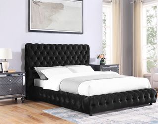 FLORY BLACK VELVET QUEEN PLATFORM BEDFRAME