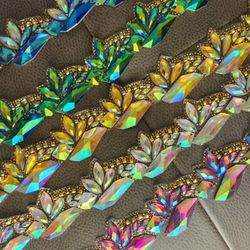 Blue, Green, Yellow, Crystal,  Red AB Iron On Trim
