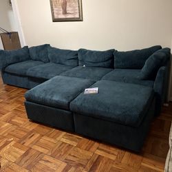 Dark Blue Corduroy Couch