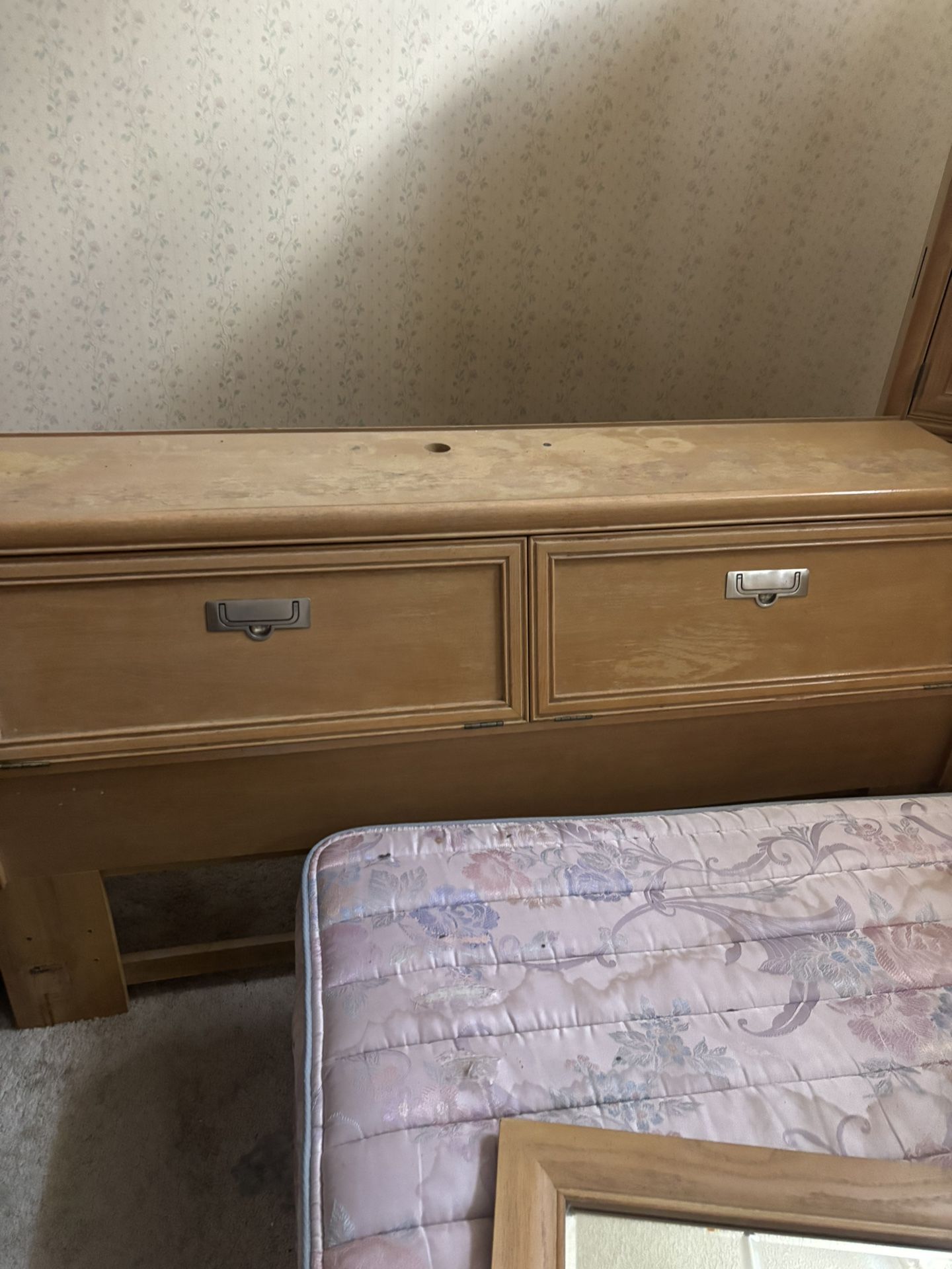 2 Tall Chest With 3 Draws, 2 Mirrors, Headboard Cabinet