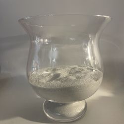 Large Glass Clear Vase Decorative Centerpiece Container With White Sand 10.5”