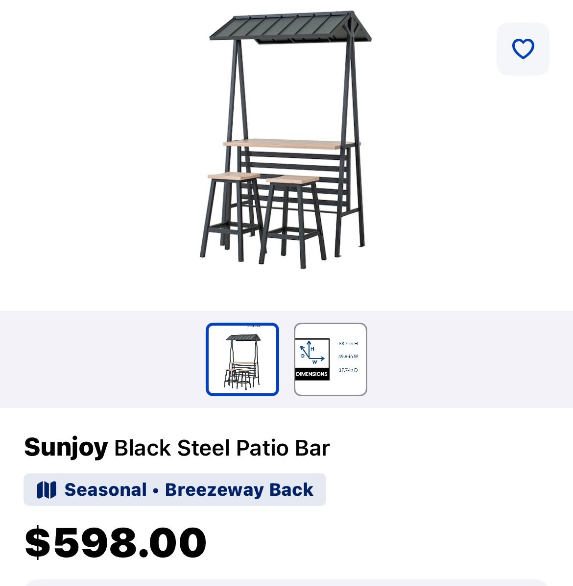 New In The Box Sunjoy Black Steel Patio Bar I Seasonal • Breezeway Back $598.00