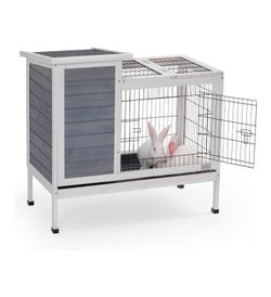 Petsfit Guinea Pig Cage, Hutch for Rabbit, Bunny Bunny Hutch Guinea Pig Hutch with Pull Out Tray,Gery…