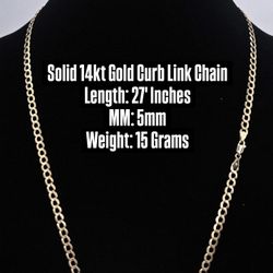 Solid 14kt Gold Cuban Curb Link Chain Cadena De Oro 14kt Solido Cubana