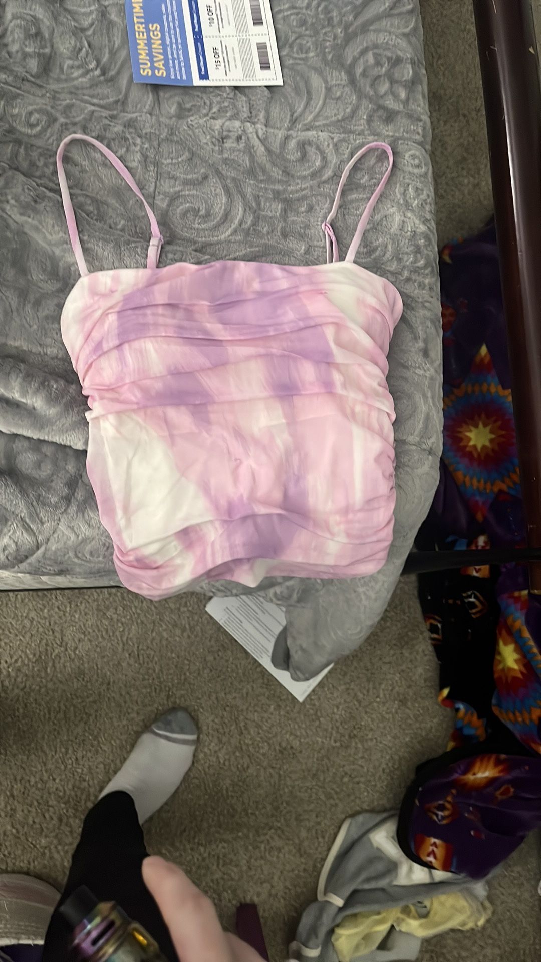 Express Pink And purple Skinny Strap Tank Top