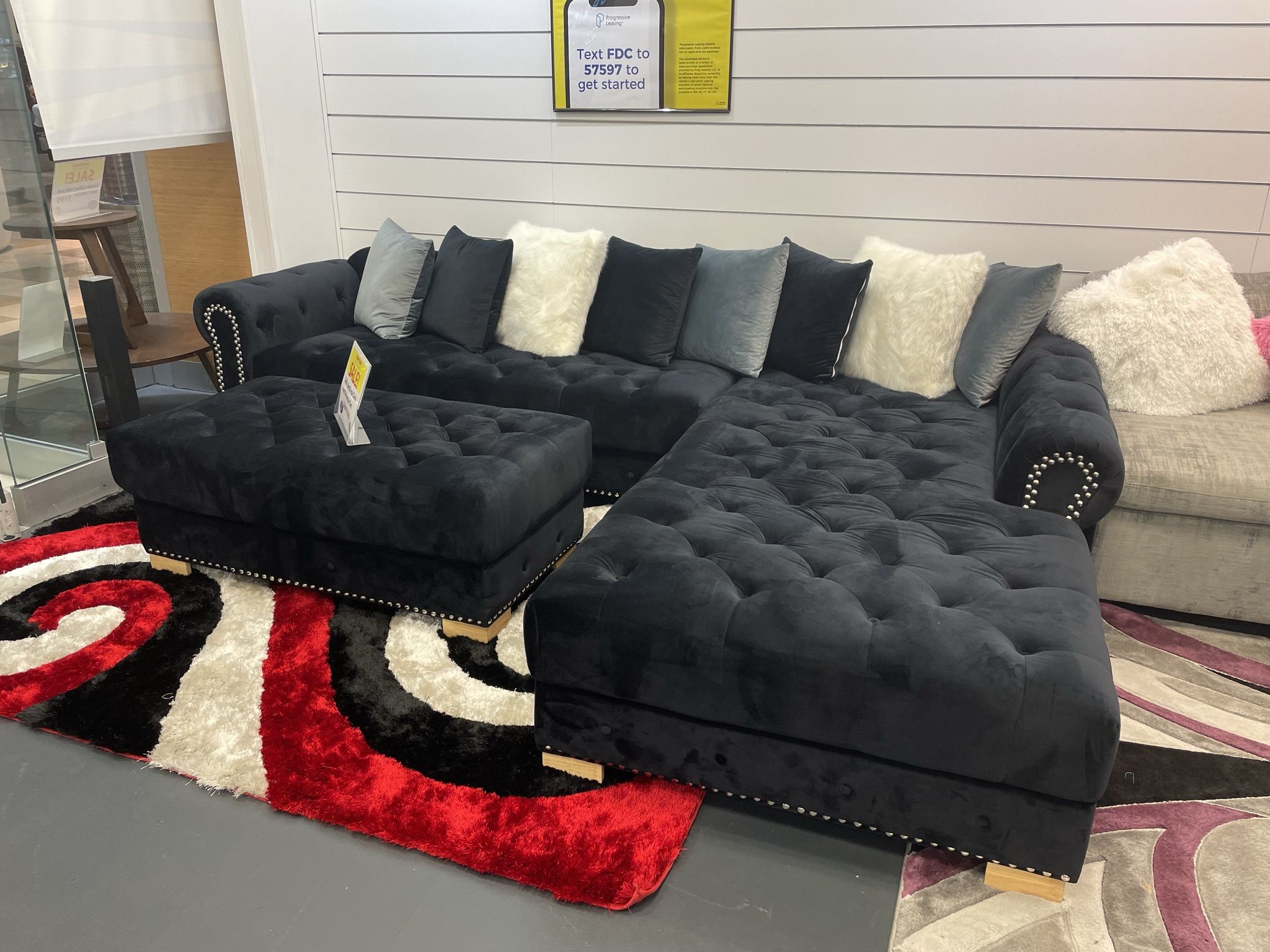 Black Velvet Sectional Sofa With Ottoman ** Ellenton Outlets ** Same Day Delivery ** $50 Down No Credit Needed!