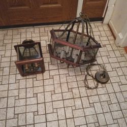 Two Brass And Wood Vintage Light Fixtures 