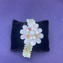 80002 Certified 3 colors jadeite jade flower beads 7inches Bracelet 