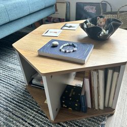 Mod Coffee/Side Table Convertible Hexagon with Shelves