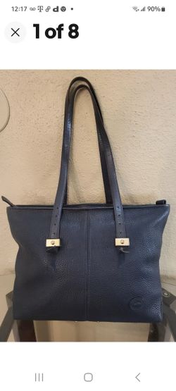 Dooney And Bourke Vintage Large Navy Blue Shoulder Leather Handbag 