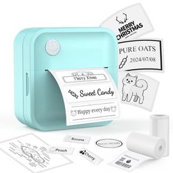 Label Maker Machine with Tape - Inkless Mini Bluetooth Label Printer with Multiple Templates, Wide Waterproof Labels, Portable Thermal Sticker Labeler