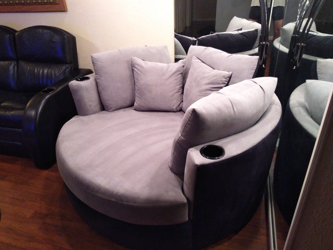2 Round black and gray sofa