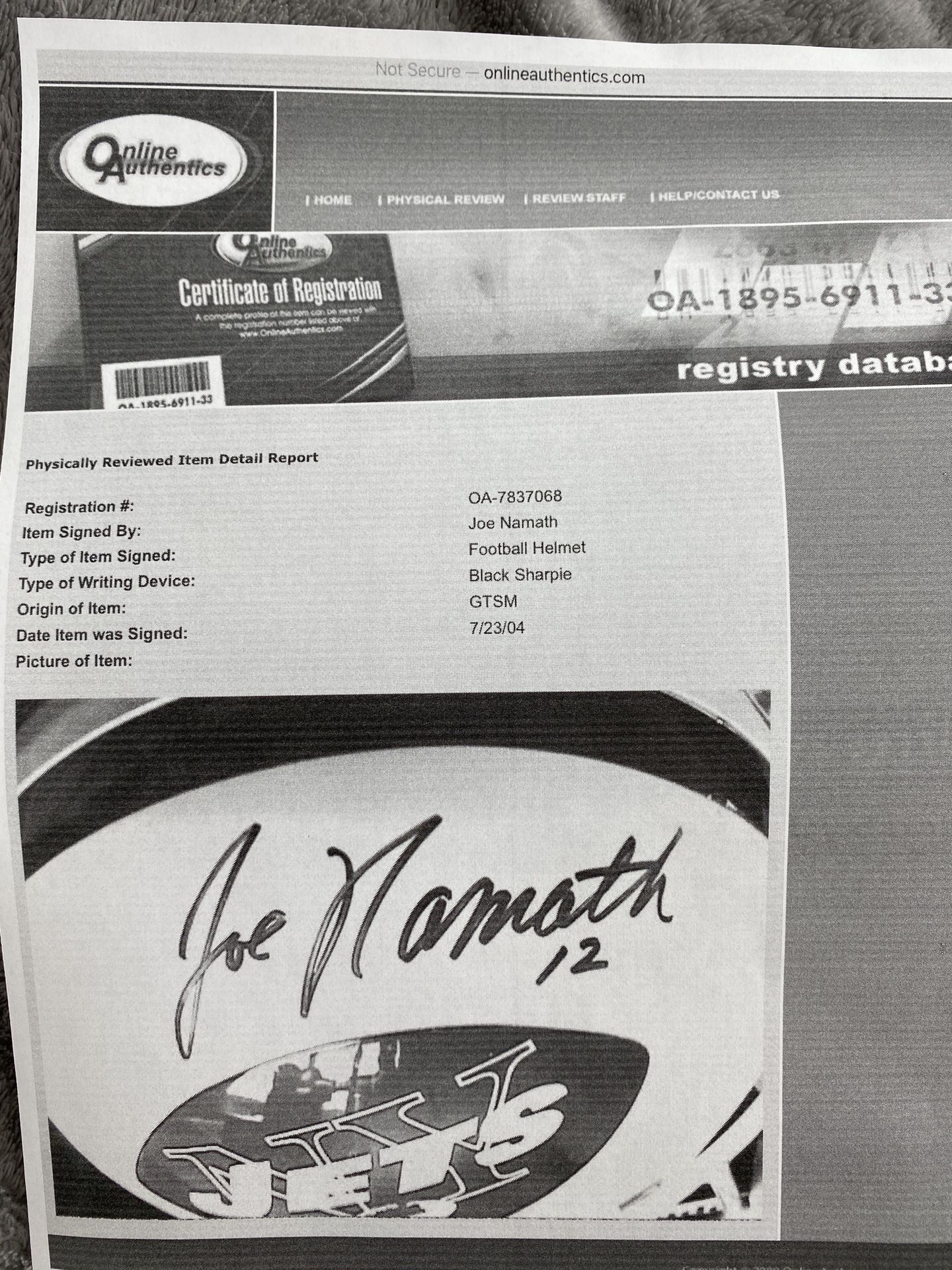 Joe Namath Signed Helmet Other - Collectibles & Art