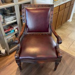 Vintage French Provincial Burgundy Leather Accent Chair with Decorative Nails