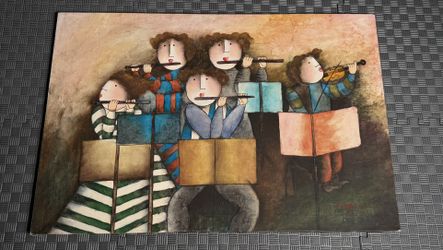Title: J. Roybal-Style Painting – 36x24 Hand-Painted Musicians Canvas