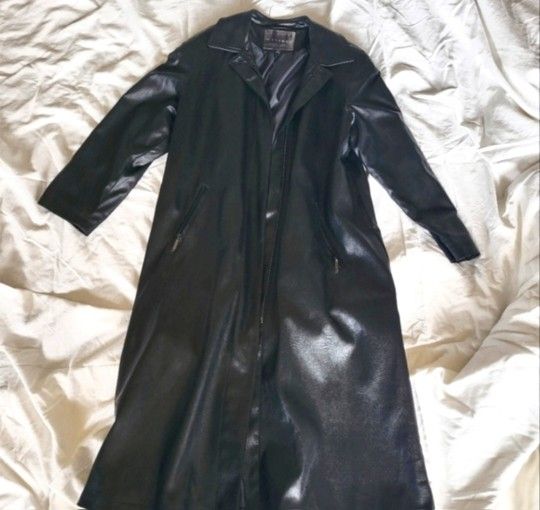 Faux Leather Jacket Trench Coat