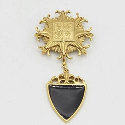 Vtg Brooch Pin Symbol Crest and Dangle Shield Enamel Jewelry High End