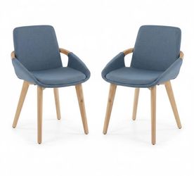 🪑 2-Pc Cosmo Dining Side Chair Set – Blue Fabric/Natural Wood – $80