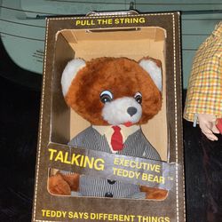 Vintage 1978 Talking Executive Teddy Bear Plush Pull String In box Works