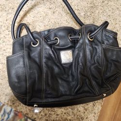 Tignanello Pebbled Black Leather Bucket Purse Satchel Shoulder Bag 