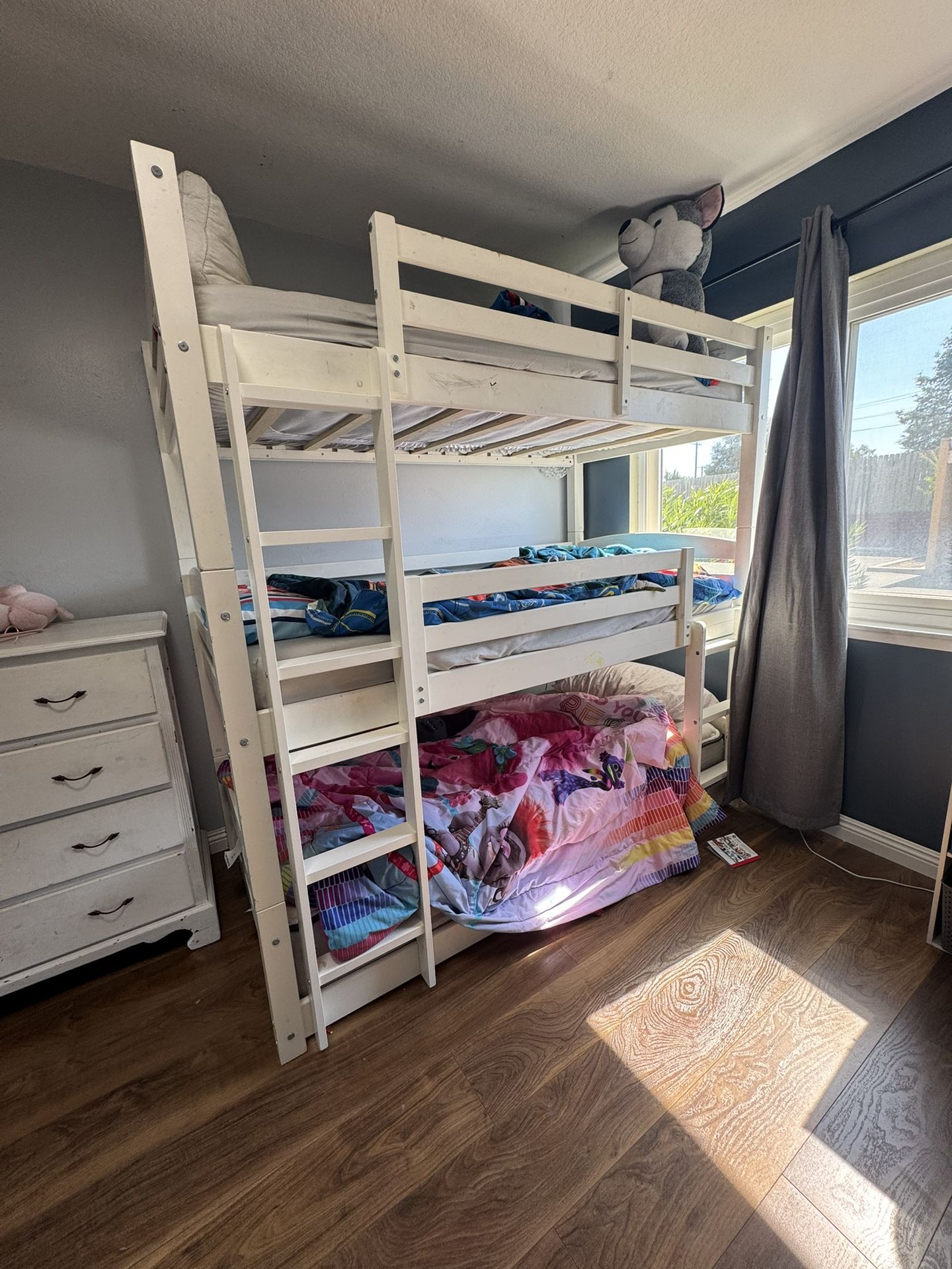 White Triple Twin Bunk Bed