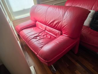 Post-Modern Red Leather Loveseat