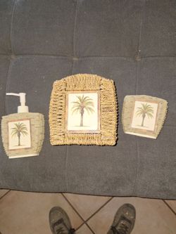 Palm toothbrush holder/soap dispenser and tissue holder