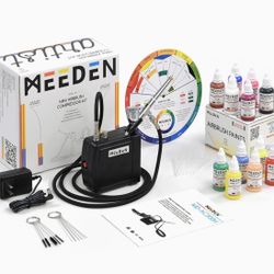 MEEDEN Multi-Purpose Airbrushing System Kit with Portable Mini Airbrush Compressor with 12 Colors × 30ml Airbrush Paint, Gravity Feed 0.5mm Airbrush w