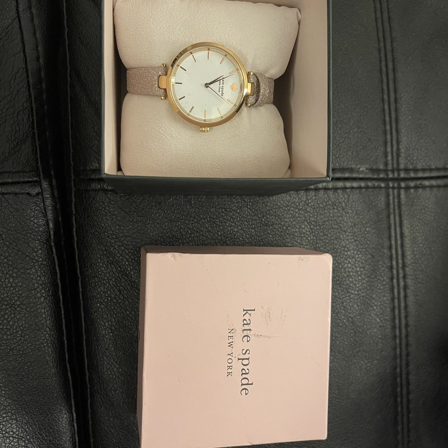 Kate Spade New York Holland Three Hand Rose Gold-Tone Glitter  Leather Watch