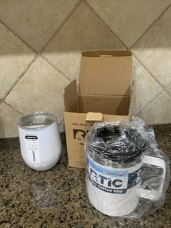 New Corkcicle White Sparkle Wine Tumbler And RTIC White Coffee Mug