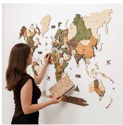 Enjoy The Wood 3D Wooden World Map Wall Art (Nature, XL, Unframed)